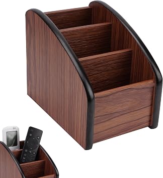 Wooden Remote Control Holder - Multi-Slot Stepped Organizer Box for TV Remotes, Desktop Storage Caddy for Living Room, Home and Office