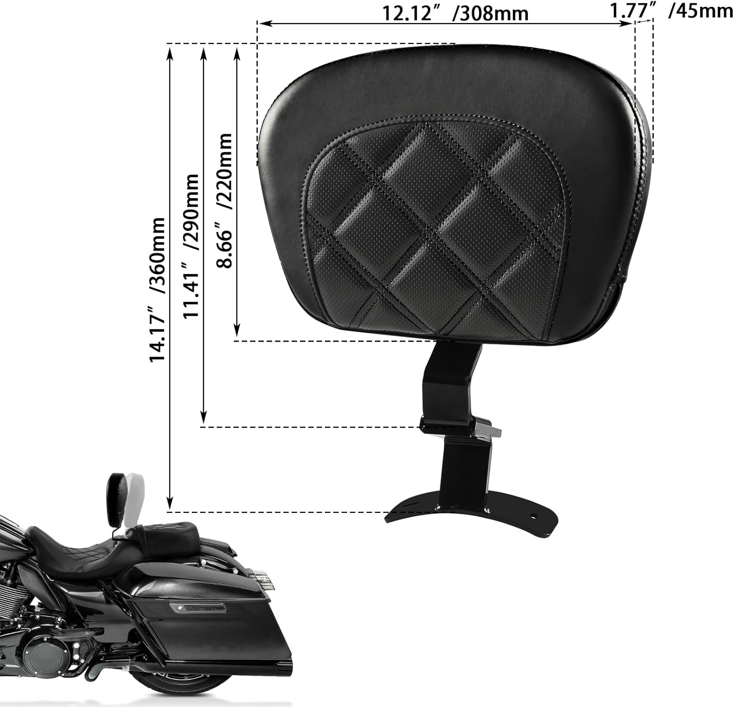 FOVPLUE Driver Backrest,Adjustable Rider Sissy Bar Backrest Pad for Harley Touring 2009-Later, for CVO Street Glide, Road Glide, Road King, Electra Glide FLHR, FLTRX, FLHX, FLHT, Tall-Ride/BLACK