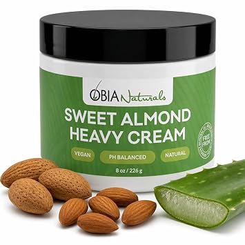 OBIA Naturals Sweet Almond Heavy Cream Moisturizing Hair Styler 8 oz | Vegan pH balanced formula with castor oil & aloe vera. Ideal for curly or kinky textures needing daily hydration & firm hold