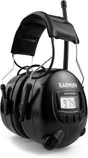 EARMUFF Hearing Protection with AM/FM Radio, AUX Connection & 31 dB Insulation, Listen to Radio & Play Music from Mobile Phone, Electronic Ear Protection for Adults, Sound Insulation for Construction Sites and Gardening