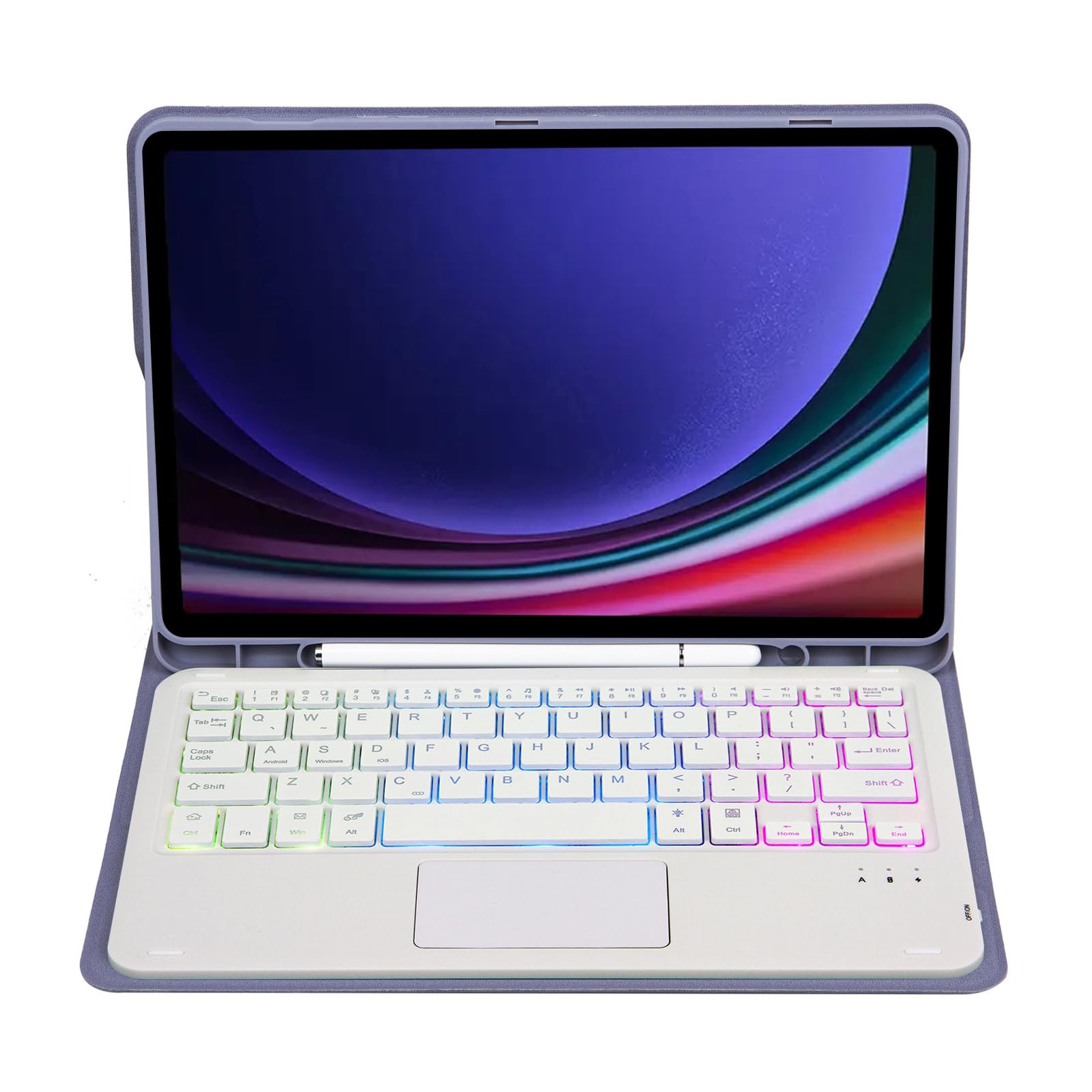 Etui z klawiaturą do Samsung Galaxy Tab S10 FE Plus 13,1 cala 2025, Odłączana Podświetlenie Klawiatura Bezprzewodowa z Uchwytem Na Ołówek, Cienka Obudowa Folio z Myszą Bluetooth,Purple