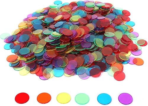 GSE Games & Sports Expert Chips de bingo multicolor, 500 fichas de conteo transparentes de alto contraste de 34 pulgadas para juegos de bingo,