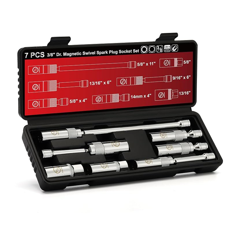 Kit de Soquetes Magnéticos Articulados para Velas de Ignição AIRTOON, Encaixe de 9,5 mm (3/8 pol.), 6 e 12 Pontos, 7 Peças