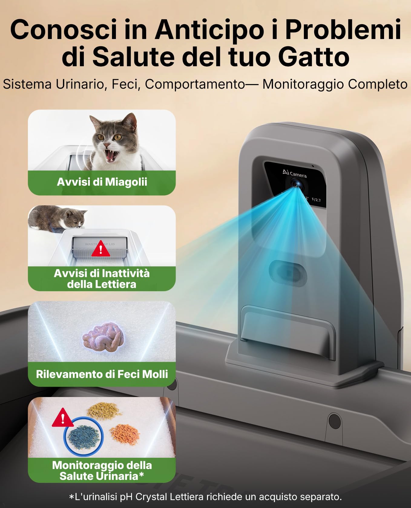 PETKIT PUROBOT CRYSTAL DUO Lettiera Gatto Autopulente con Telecamera AI, Monitoraggio APP, Deodorizzazione Doppia, Design Aperto Sicuro, Doppio Vano Raschiatura Bidirezionale per Gatti Grandi, Grigio