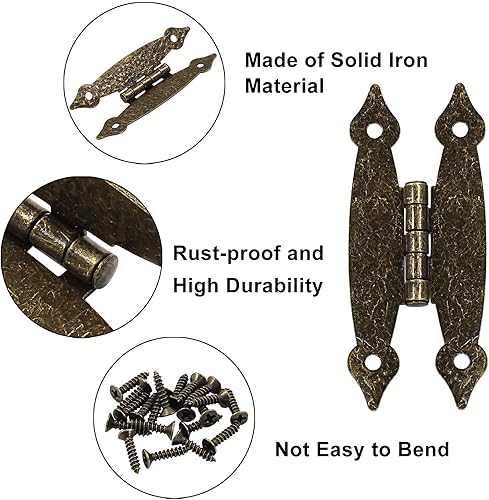 Miniatura 10 de Paquete de 4 bisagras en H antiguas negras de 3.5 pulgadas, bisagras de gabinete de acero laminado en frío, bisagras planas de montaje empotrado,