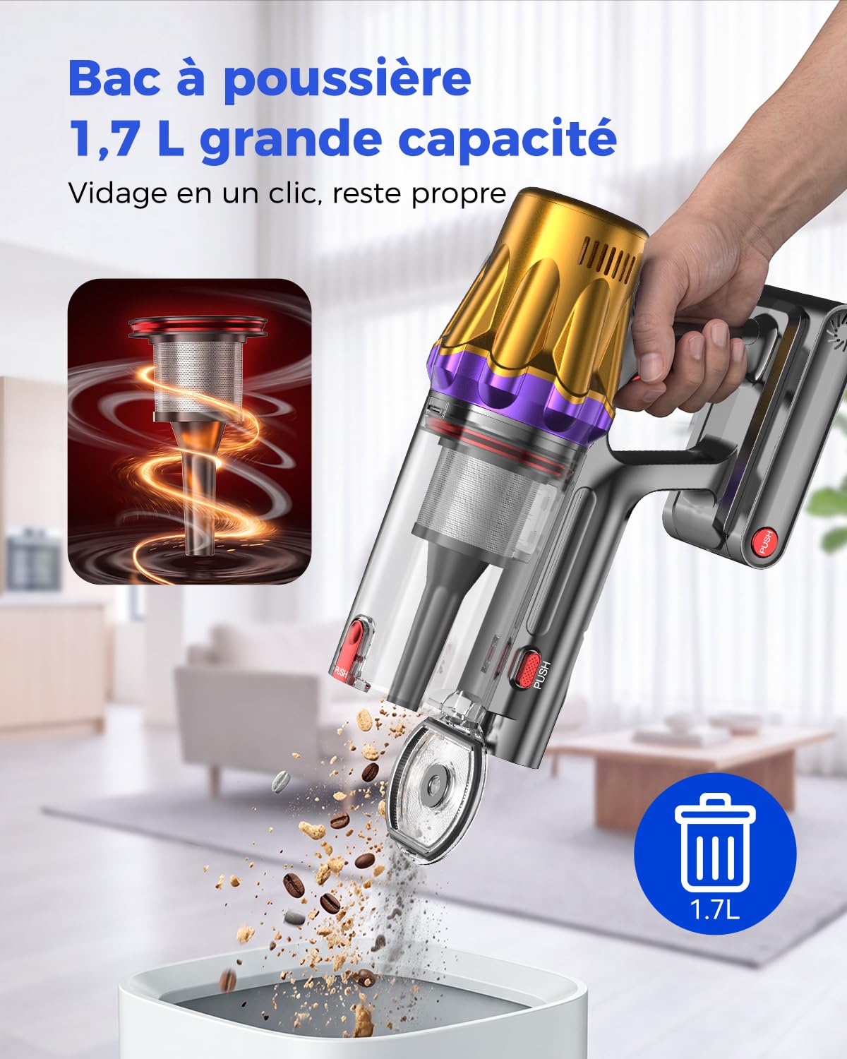 aonus Aspirateur Balai sans Fil, 60000Pa/650W Aspirateur sans Fil Puissant