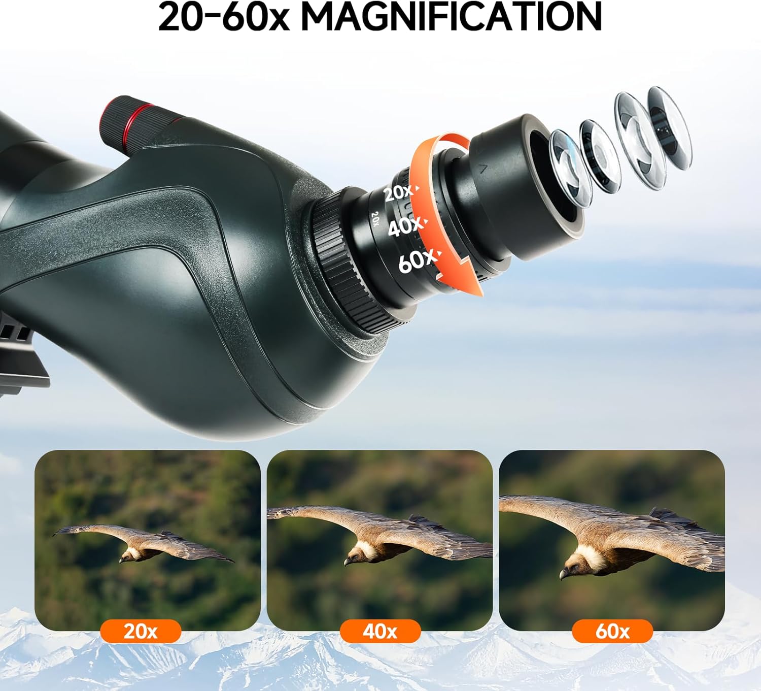 SVBONY SV406 20-60x80 Spotting Scope, Equipped with 3-Axis Adjustable Adapter & SA411 Remote Shutter for Digiscoping, BAK4 Prism HD Spotter Scope, Scopes for Wildlife Observing, Bird Watching