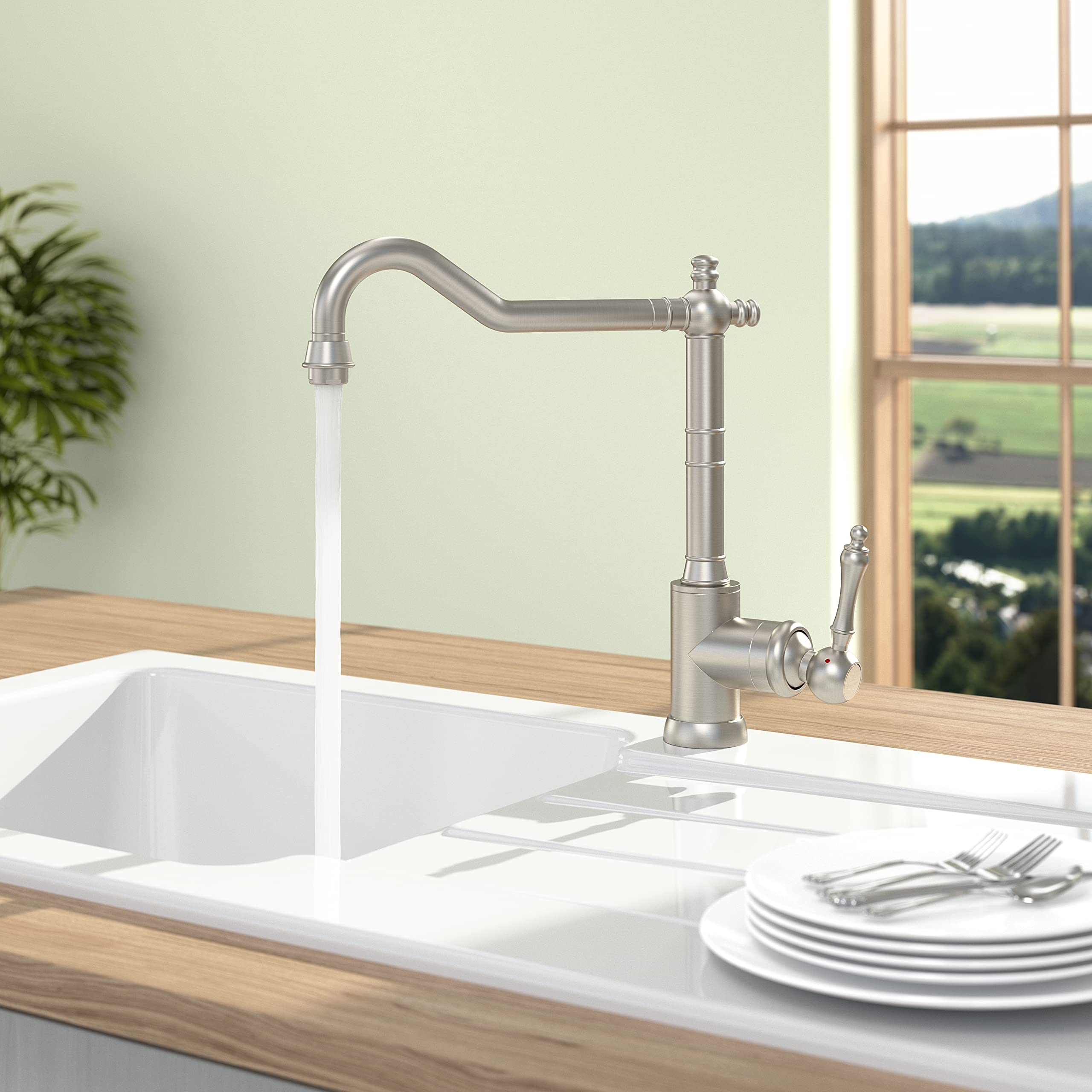 Villeroy & Boch Avia 2.0 bateria kuchenna, niskie ciśnienie, kran kuchenny z ceramicznym wkładem i zakresem obrotu 360°, energooszczędna bateria zlewozmywakowa, wysokość wylewki 235 mm, masywna stal
