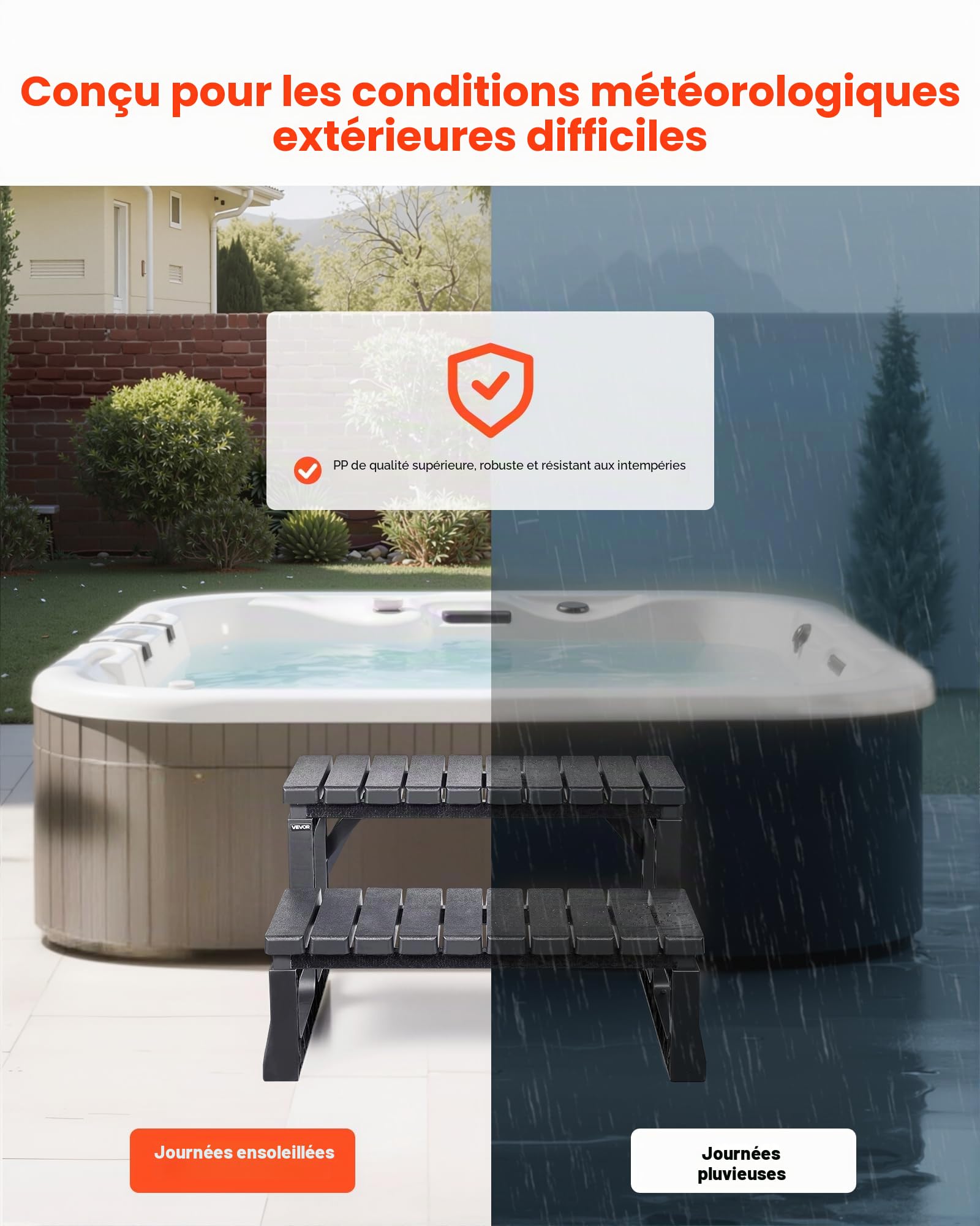 VEVOR Escalier de spa à 2 marches, marchepied de piscine gonflable robuste en PP 610 mm, capacité 145,15 kg, noir