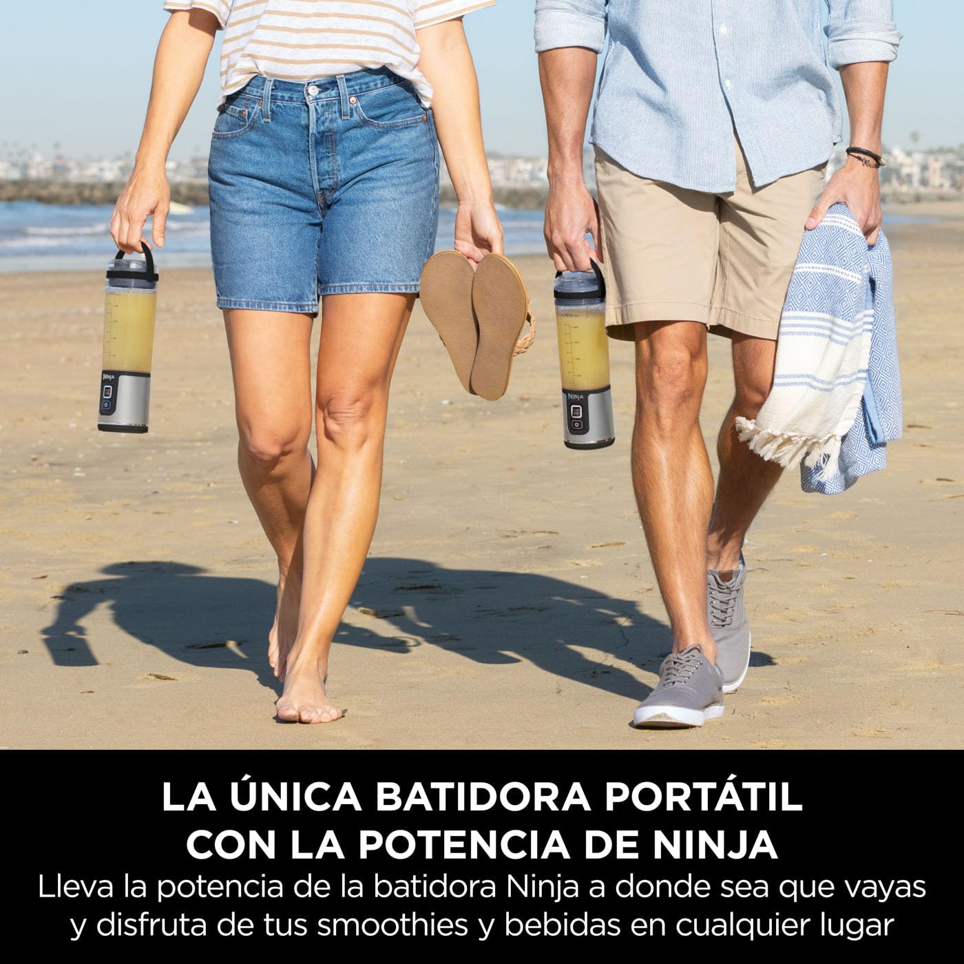 Ninja Blast Batidora portátil, Vaso de 530 ml con tapa antigoteo y boquilla para sorber, Minibatidora sin cable, recargable, smoothies, batidos de proteínas, pica hielo y frutas congeladas, BC151EUBK