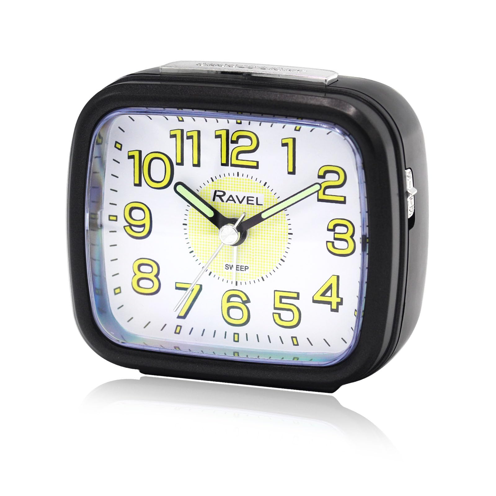 Ravel Black - Midsize Bedside Alarm Clock With Luminous Numbers - Analogue Quartz - Rc044.3
