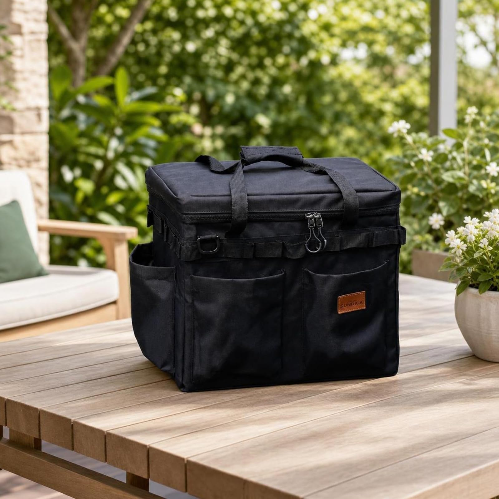 Borsa Portaoggetti da Esterno Multifunzione Borsa da Campeggio con Tasche Resistente per Escursionisti, Picnic, 黑色