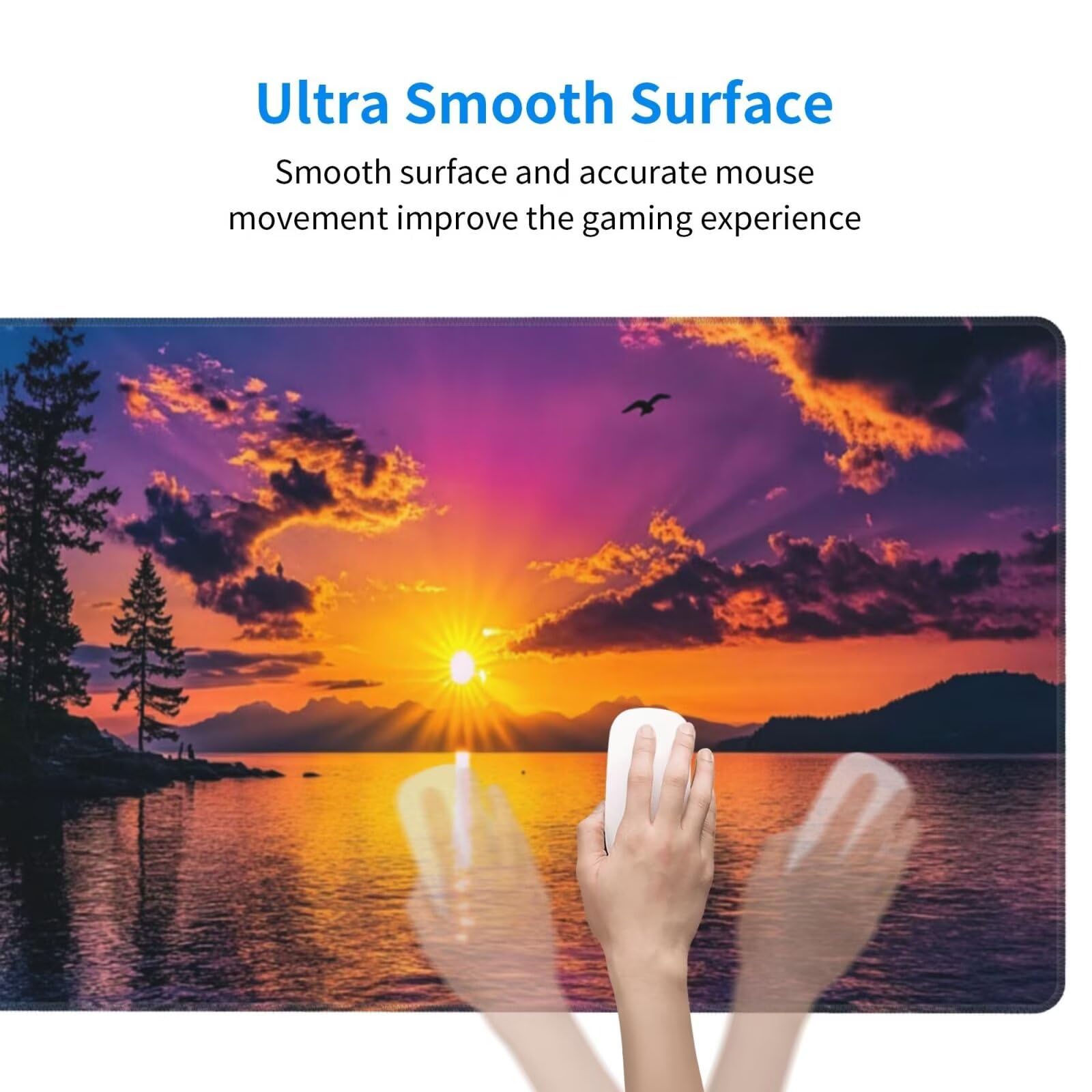 Alfombrilla Ratón Mar Alfombrilla Ratón XXL 1600 x 800 mm, Puesta de Sol Mouse Pad Gaming con Bordes Cosidos, Impermeable Mousepad XXL Base de Goma Antideslizante Duradera, Mouse Pad para Oficina Q208