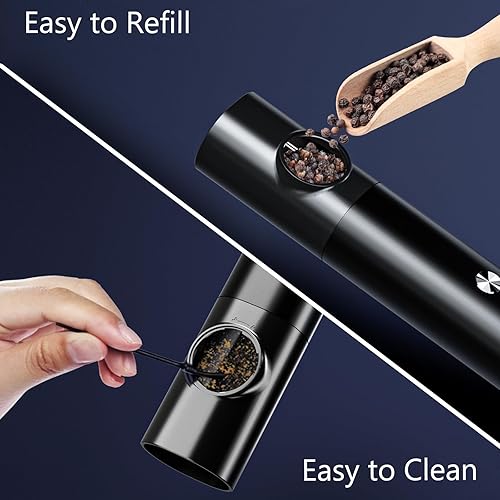 Miniatura 6 de Juego de molinillo eléctrico de sal y pimienta de acero inoxidable con base recargable y luz LED, molinillo de pimienta recargable automático,