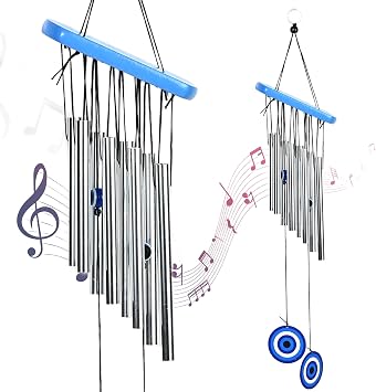 Crocon Large Outdoor 8 Pipes & Evil Eye Metal Wind with Deep Tones for Couples Unique Housewarming for New Home and Office Decoration & Birthday Gifts for Women Healing Decor Size 19.29 inch