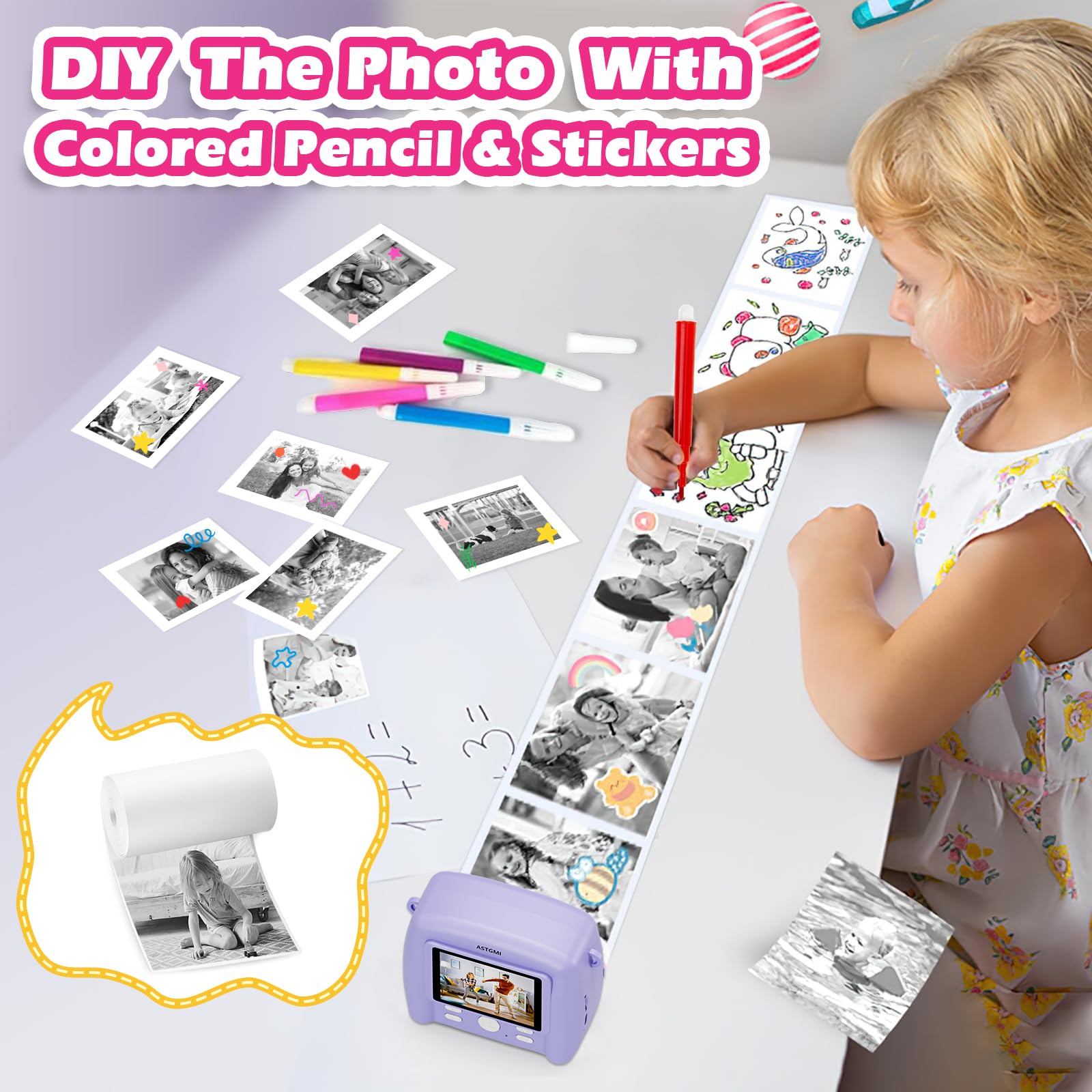 Camara de Fotos instantaneas,1080p vídeo Camara instanea,2,4" HD Camara Fotos Infantil con Tarjeta SD de 32GB,Regalos comunion niña para cámara instantánea,Juguetes niños 3 4 5 6 7 8 9 10 años