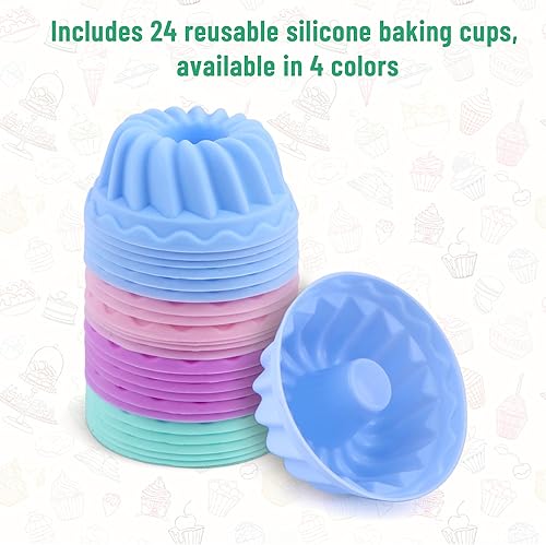 Miniatura 5 de Paquete de 24 moldes de silicona para hornear de calabaza, reutilizables, antiadherentes, para cupcakes, de grado alimenticio, sin BPA, multicolor