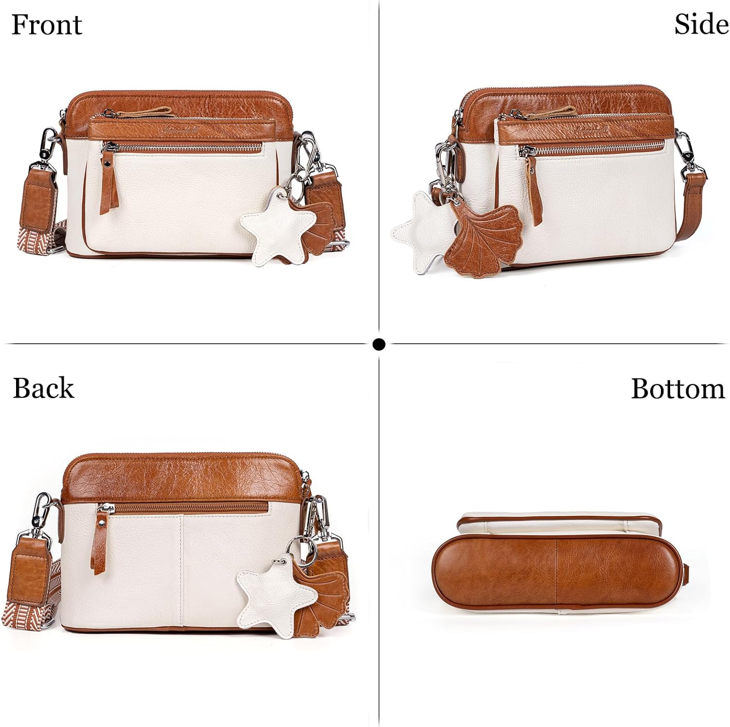 Genuine Leather Crossbody Bags for Women - Cute Small Crossbody Purse with Wide Strap for Travel, Work & Daily