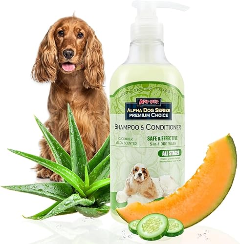 Alpha Dog Series All Stages - Champú y acondicionador natural para perros con aloe vera, champú con pH equilibrado para perros, sin desgarros