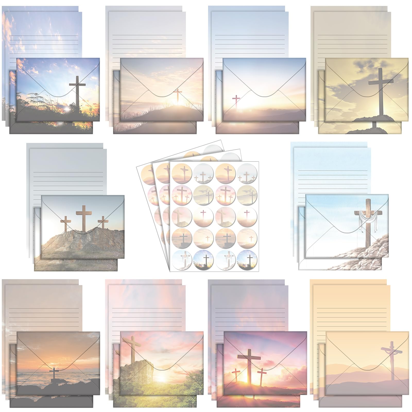 TaoBary 160 Pcs Religious Letter with Cross Stationery Paper and Envelopes