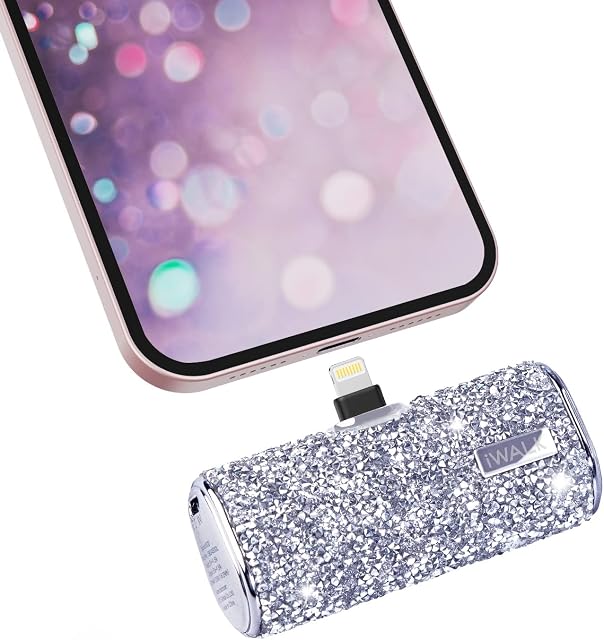 iWALK Small Portable Charger Power Bank 4500mAh Ultra-Compact Cute Shiny Battery Pack Compatible with iPhone 14/13/13 Pro Max/13 Mini/12/12 Mini/12 Pro Max/11 Pro/XS/XR/X/8/7/6/Plus Airpods,Silver