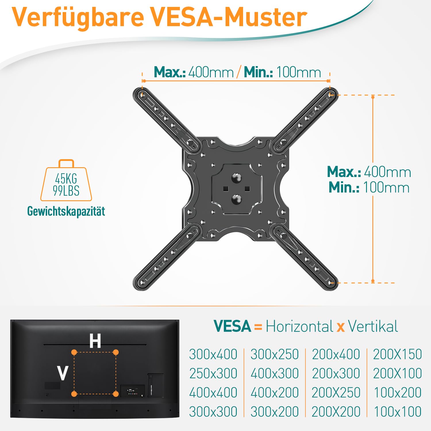 ELIVED TV Deckenhalterung für die meisten 26-65 Zoll Flach & Curved Fernseher bis zu 45KG, max. VESA 400x400mm, Höhenverstellbare TV Halterung für Flachdach oder Schrägdach, EV3015
