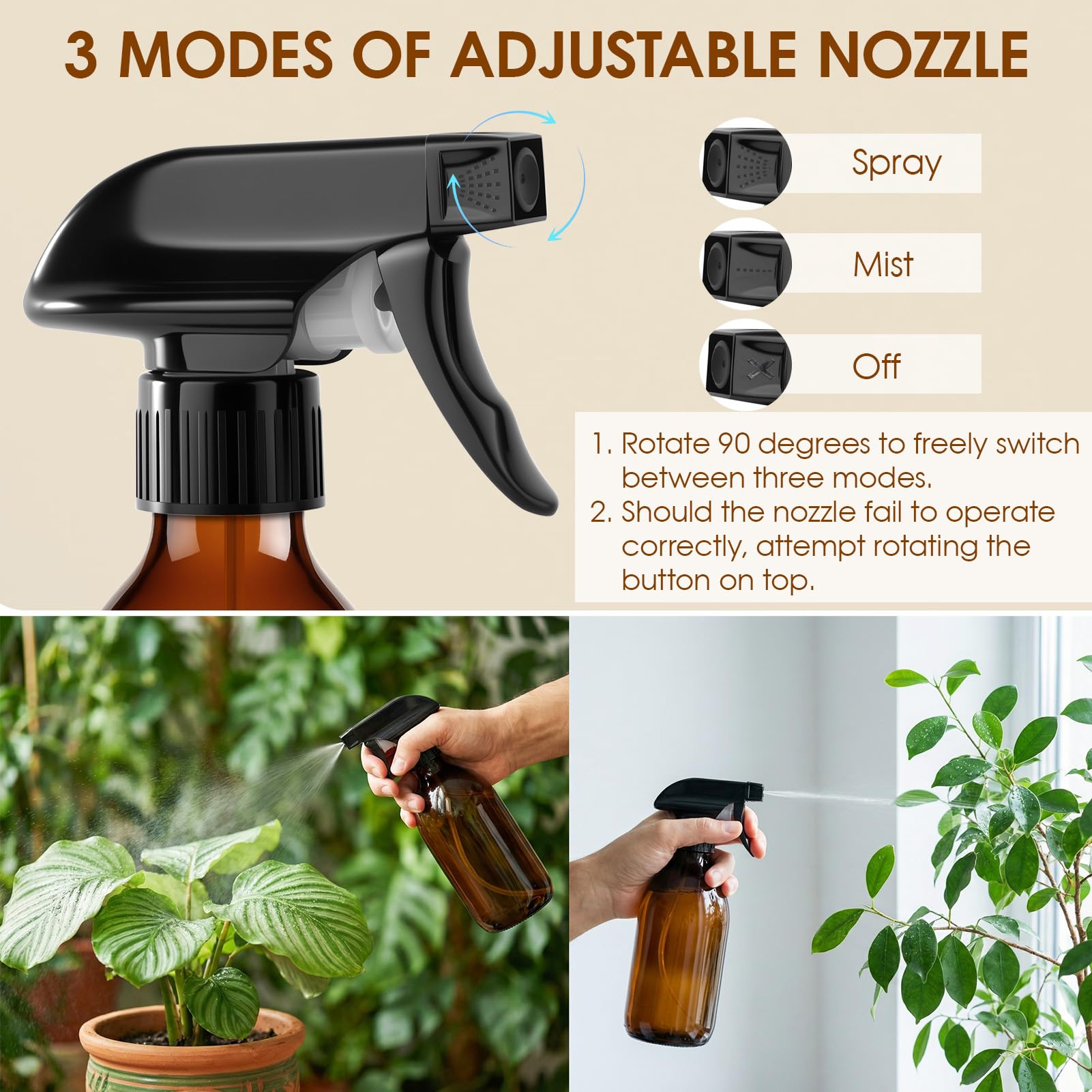 Bottiglie Spray Vuoto 2 X 500 ml Spruzzino Nebulizzatore, Ricaricabile Bottiglia Spray d'Acqua pray Bottle Confezione Flaconi Spray in Vetro Ambrato Ideale per Piante, Pulizia, Parrucchieri