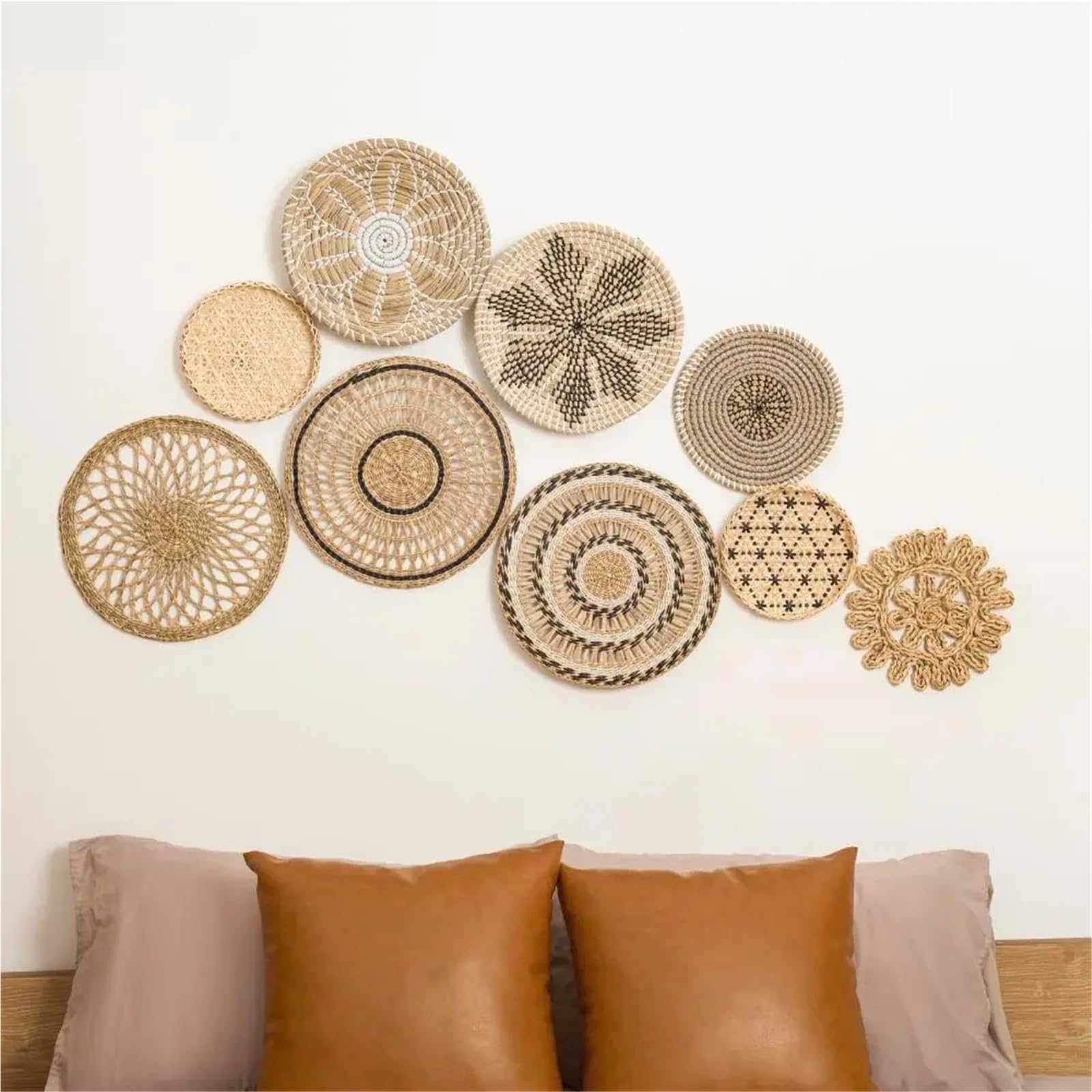 Cesta de pared de ratán 9 Uds. Decoración De Pared Ratán, Decoraciones For El Hogar, Cesta Mimbre, Cestas Colgantes For, Platos Decorativos For