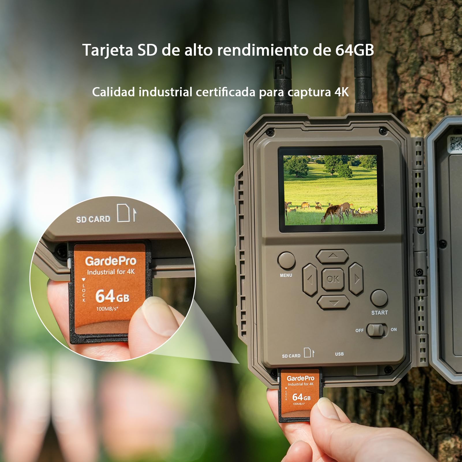 GardePro E8 2.0 Cámara de Caza, WiFi de Doble Antena con Tarjeta SD de 64GB, 64MP 4K H.264, Alcance de Visión Nocturna de 30m y 0,1s Tiempo de Activación, LED IR de 940nm No-Glow, IP66