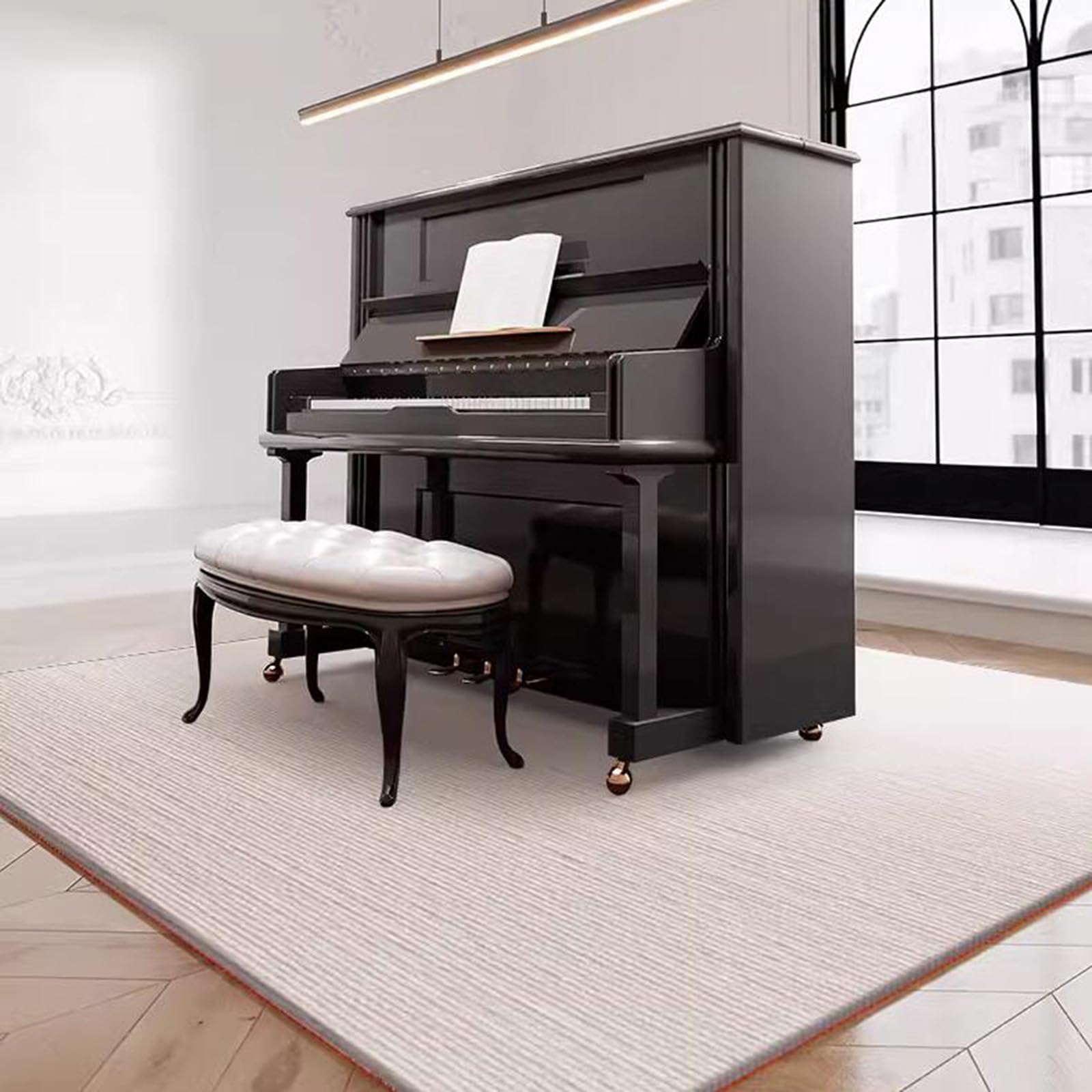 Tappeto insonorizzato per pianoforte, antiscivolo, protezione per pianoforte verticale, fonoassorbente e insonorizzante, tappetino per batteria, bianco sporco (130 x 160 cm)