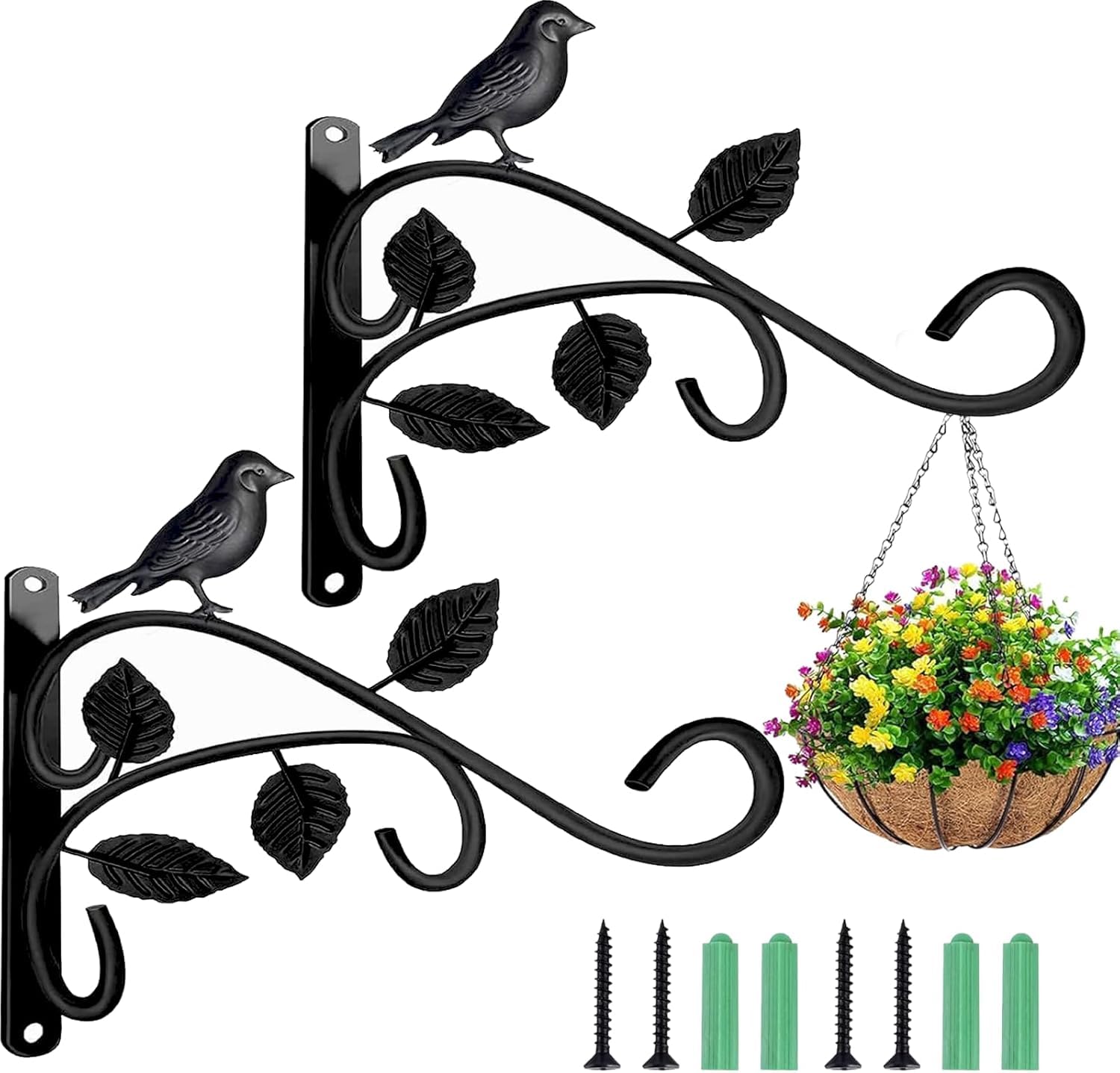 MAIREULB 2 Pack Heavy Duty Plant Hanger Brackets - 12 Inch Rustproof Black