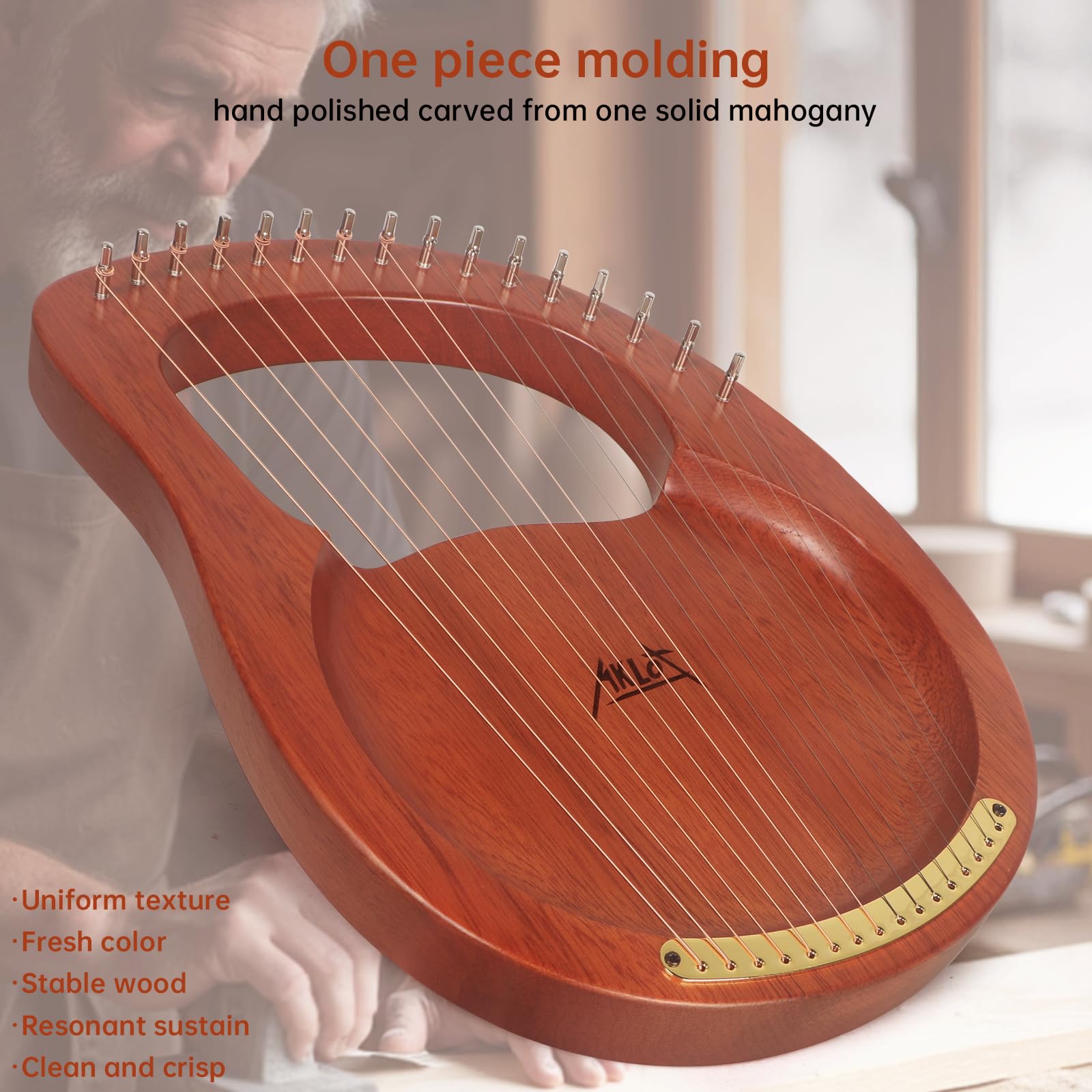 AKLOT Lyre Harpe 16 cordes métalliques en acajou avec clé à accorder, Ramassage,sac de transport noir