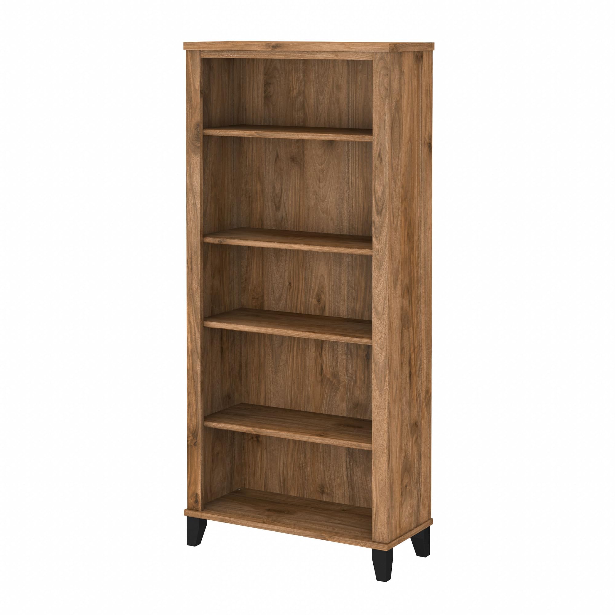Bush Furniture Somerset 5 Shelf Bookcase in Fresh Walnut, Tall Bookshelf, Large Book Shelf for Living Room, Home Office, or Entryway