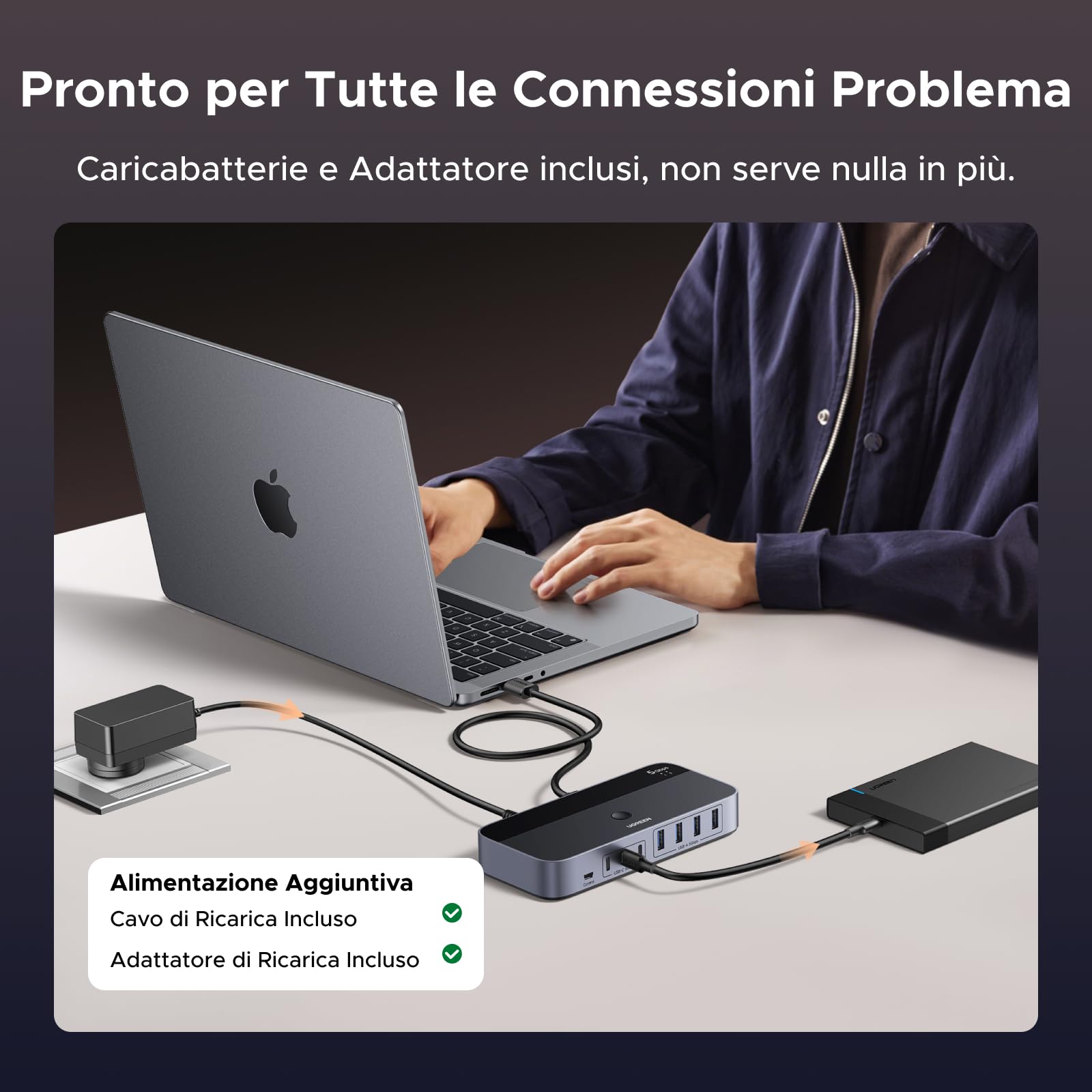 UGREEN Switch USB KVM Commutatore 2 PC Ingressi Condividono 7 Uscite | 5Gbps, per Tastiera, Mouse, Disco, Rigido, Stampante, Scanner, Microfono, con 2 Adattatori USB C, Alimentatore DC 12V 2A