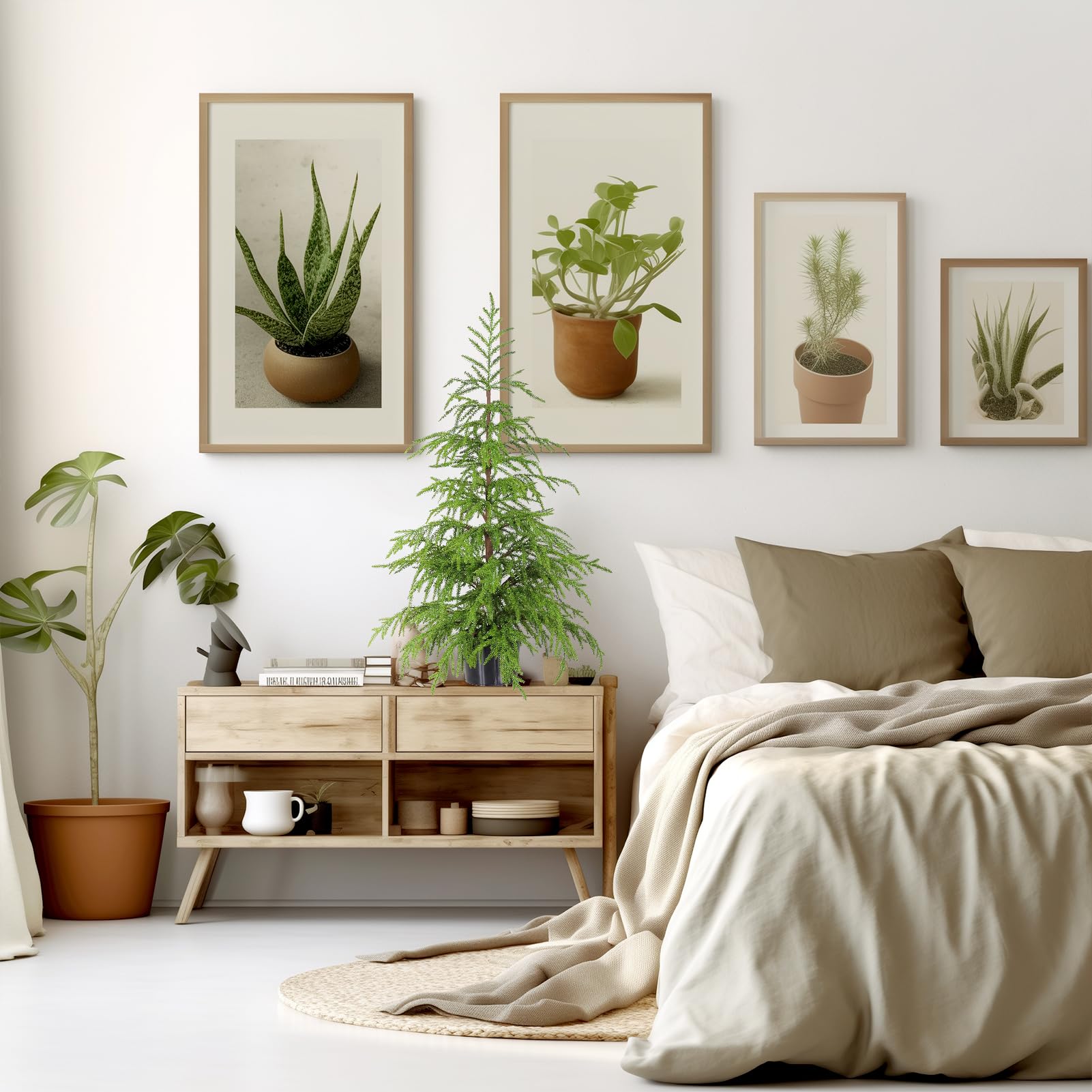 WBHome Künstlicher Norfolk-Kiefer für den Tisch, 91,4 cm, künstlicher Baum, getopft, grün, für Veranda, Weihnachten, Innen- und Außenbereich, Ornament-Dekorationen inklusive