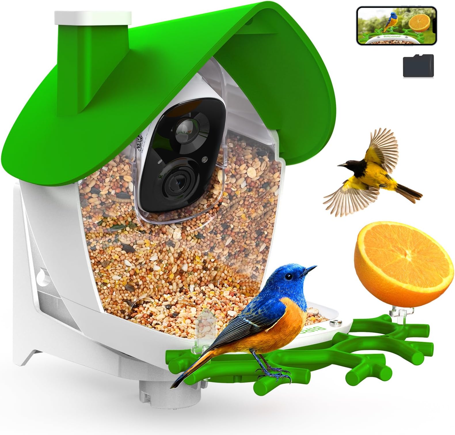 birdsnap® MON - Bird Feeder with Camera, 2K Detachable Video Bird Feeder Live with 32GB Card Fruit Fork, AI Identify Feather Species, Auto Record in Backyard, Ideal Gift for Birds Lover