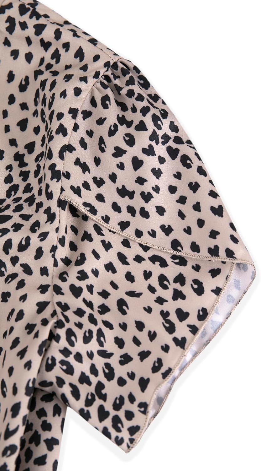 Chiffon Blouses for Women Tulip Short Sleeve Business Casual Tops V Neck Pullover Shirt - Image 4