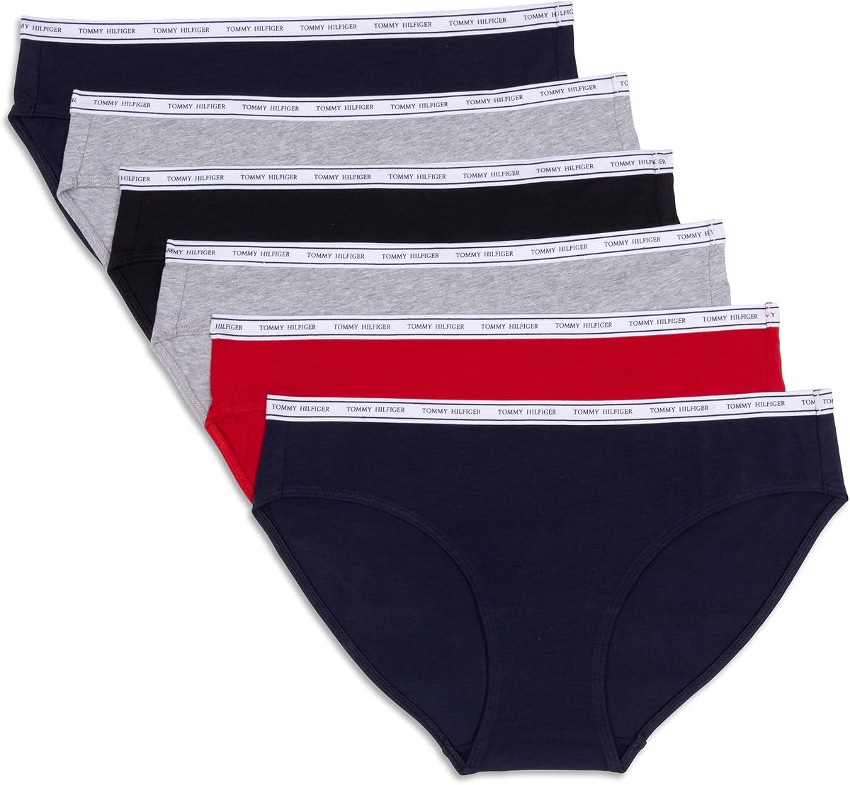 Tommy Hilfiger Ropa interior de bikini con logo de algodón para mujer, paquete de 6