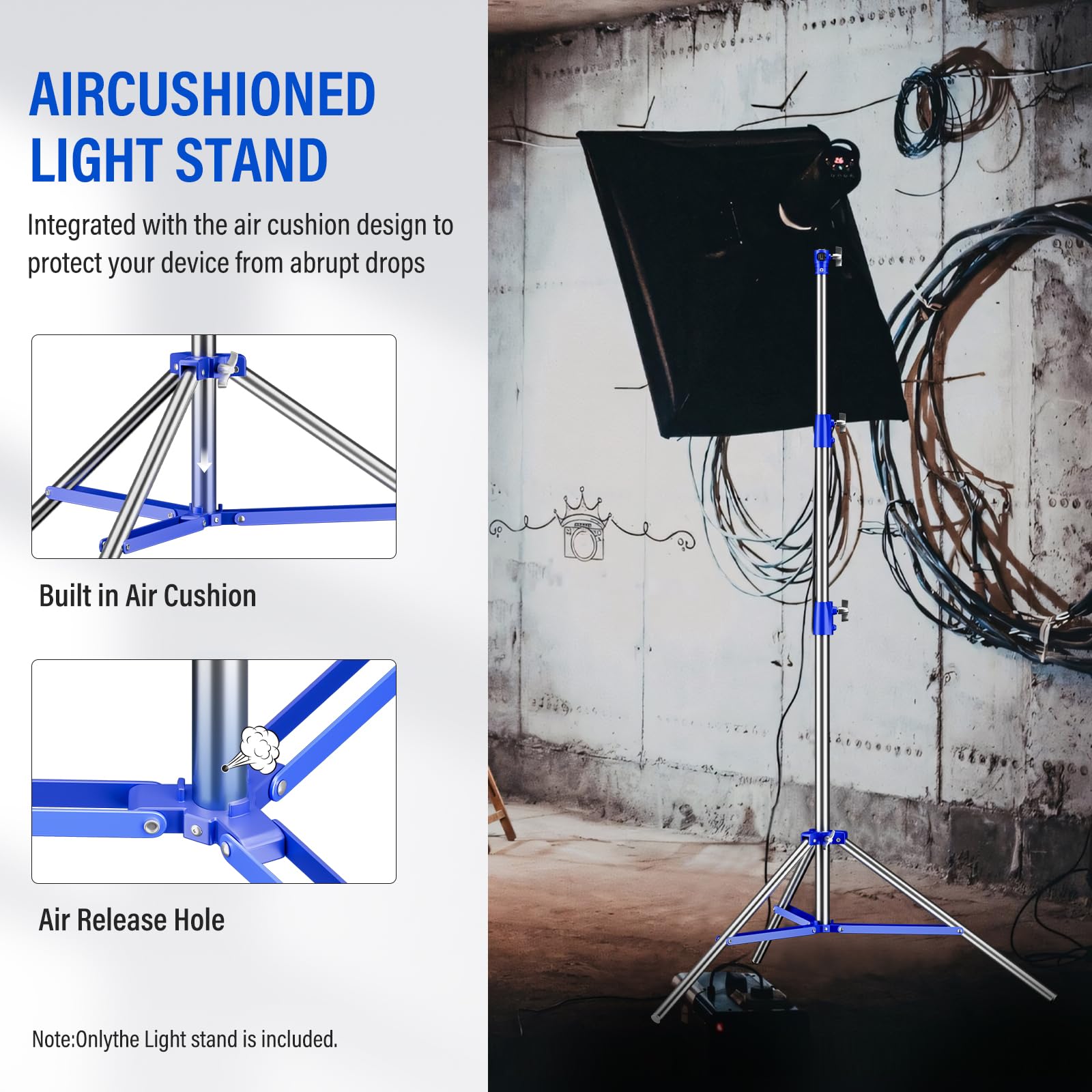 Soonpho Light Stand Supporto Leggero Treppiede 9,1 piedi/280cm Interamente in Metallo Ammortizzatore Capacità di Carico di 10kg per Fotografia Studio All'aperto e Live Streaming (Blu)