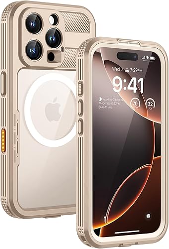 Lanhiem Funda magnética para iPhone 16 Pro Max, funda impermeable IP68 a prueba de polvo, [compatible con Magsafe] [protector de pantalla integrado]