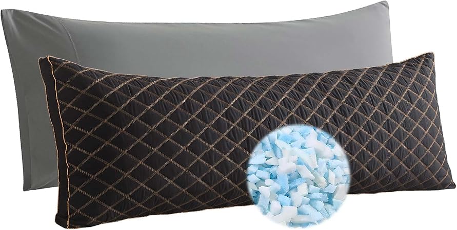WhatsBedding Memory Foam Body Pillow for Adults, Long Pillow for Sleeping, Full Body Pillow for Bed - 20x54 inch, Black Quilted