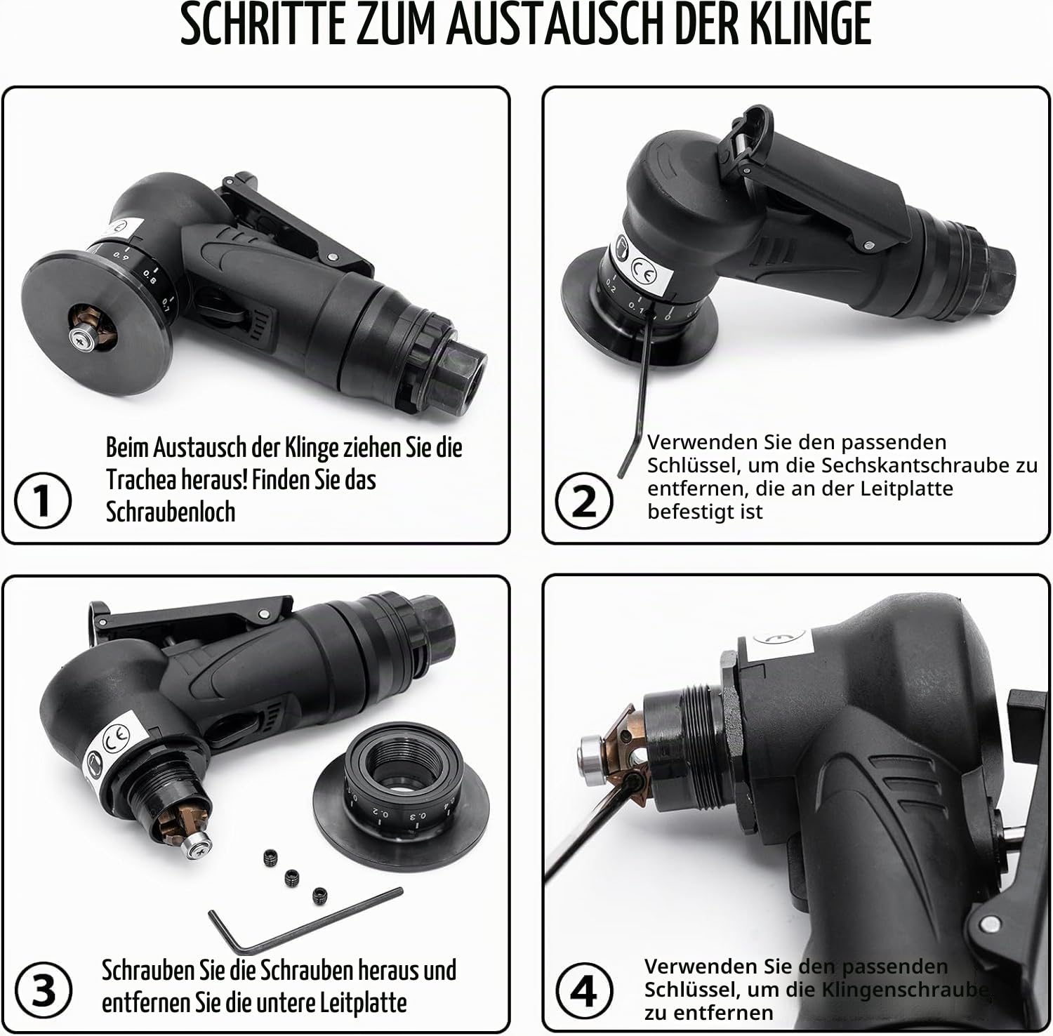 2-in-1 Pneumatische Anfasmaschine Handheld 30000 U/min 45°, Mini Luftfasenwerkzeug Anfaswerkzeug Bogenecke mit 1/4 Zoll Lufteinlass, für Trimmen Fase Entgraten, 6R+8C Winkeleinsätze+6 Lager