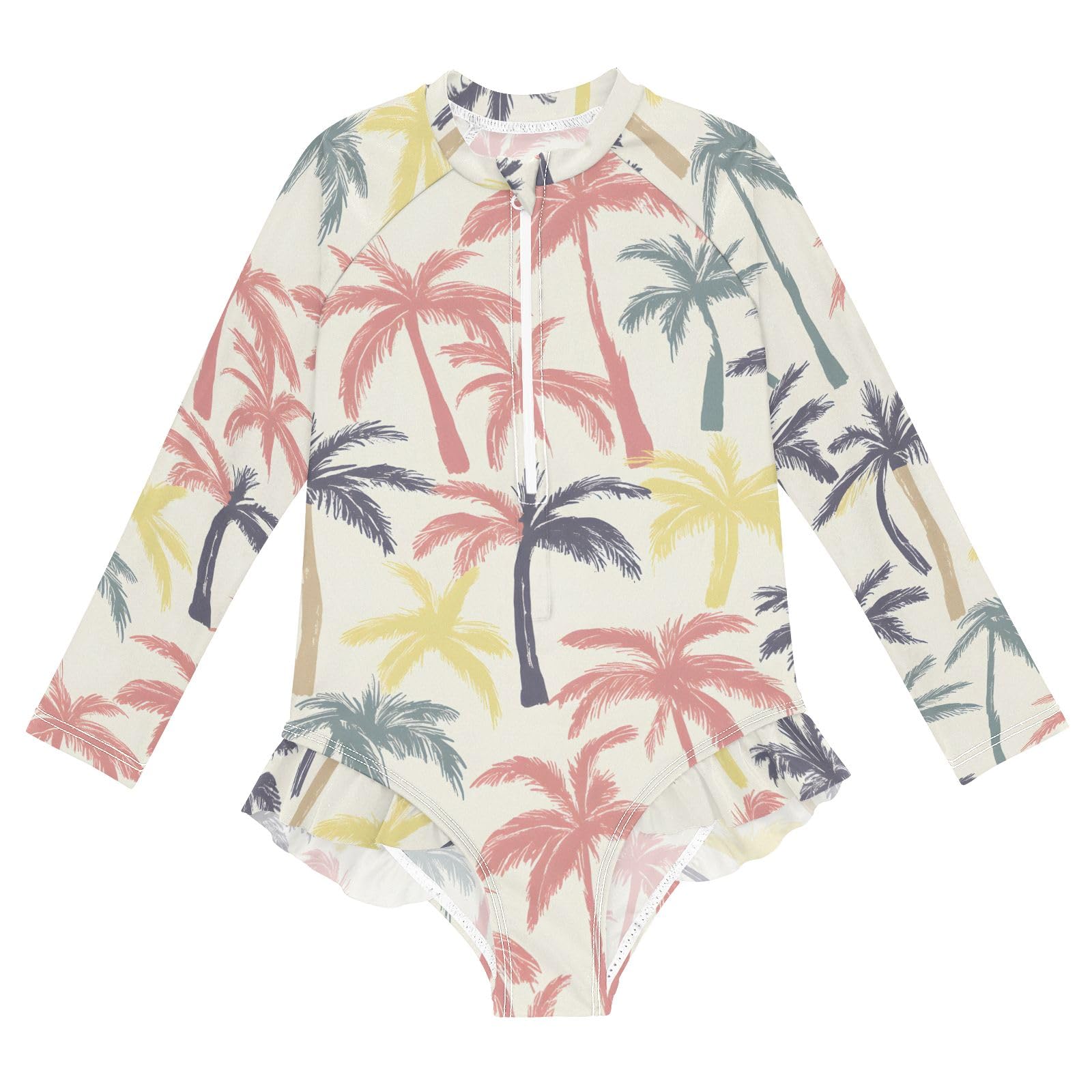 ALAZA Swimsuit for Girls Long Sleeve Rashguard Bathing Suit White Background Quick Dry 4T