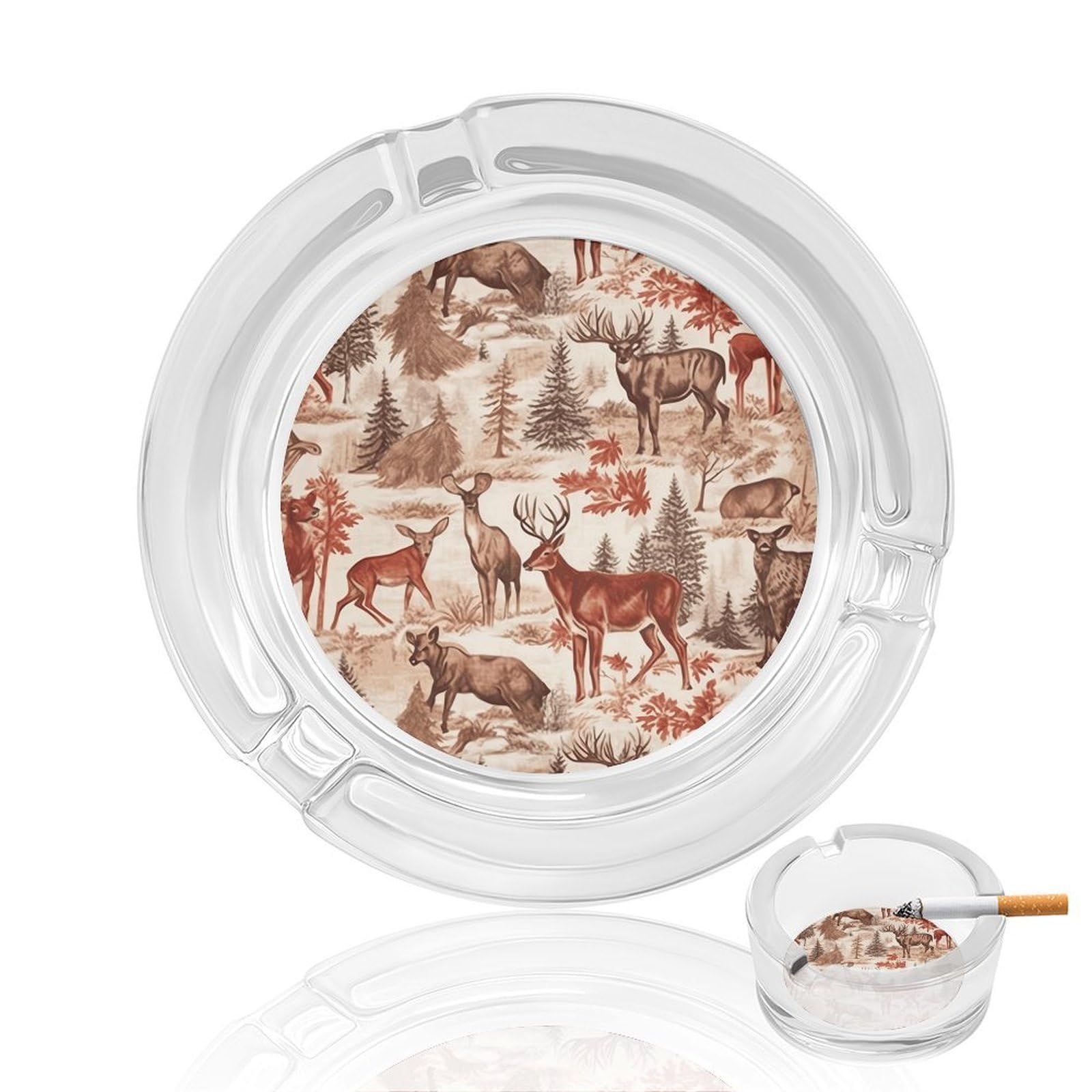 Animal Wilderness Bear Deer Ashtray Cigar Cigarette Rest Glass Outdoor Cigar Ashtrays with 3 Grooves Travel Cigar Ashtrays Fancy Cute Cool Ash Tray for Smokers Tabletop