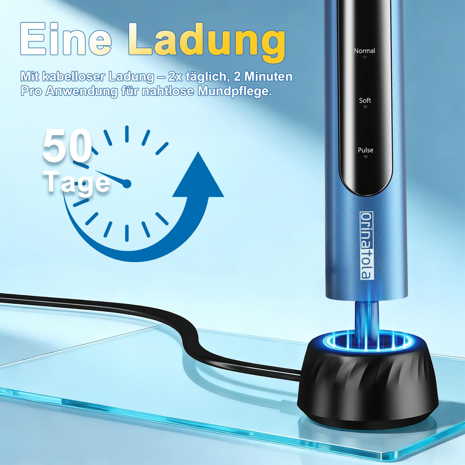 Rotierende Elektrische Zahnbürste für Erwachsene–Mit 8 Bürstenköpfen und Reiseetui, 3 Modi,Wasserdicht IPX7,Wiederaufladbare Elektrische Reise-Zahnbürste,Blau