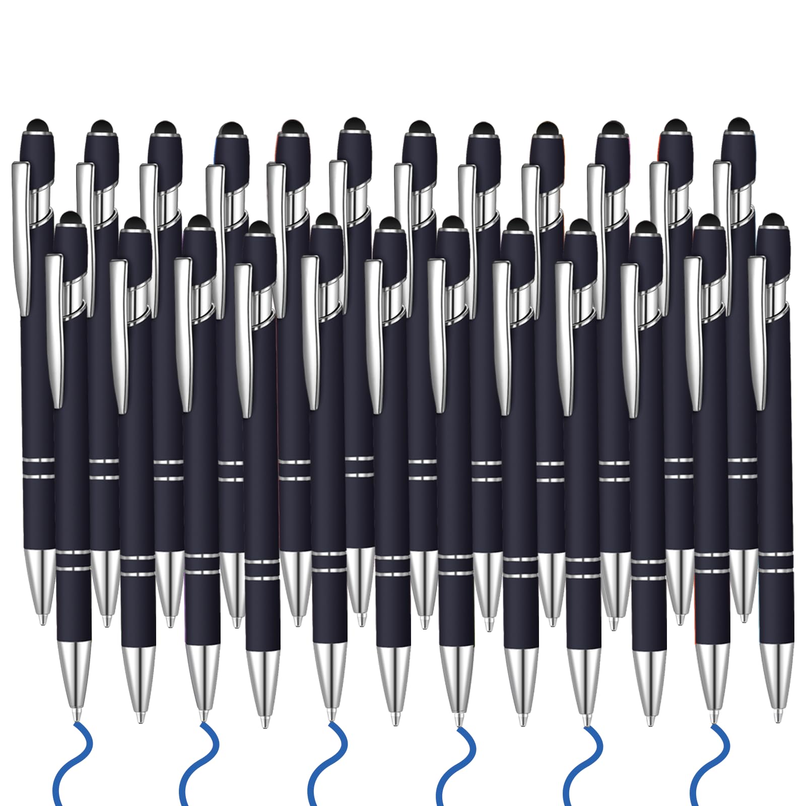 24 Pcs Blue Ink Ballpoint Pen with Stylus Tip 2 in 1 Ballpoint Pen 1.0 mm Blue Ink Metal Stylus Pen for Touch Screens Coworkers, Family, Colleagues,