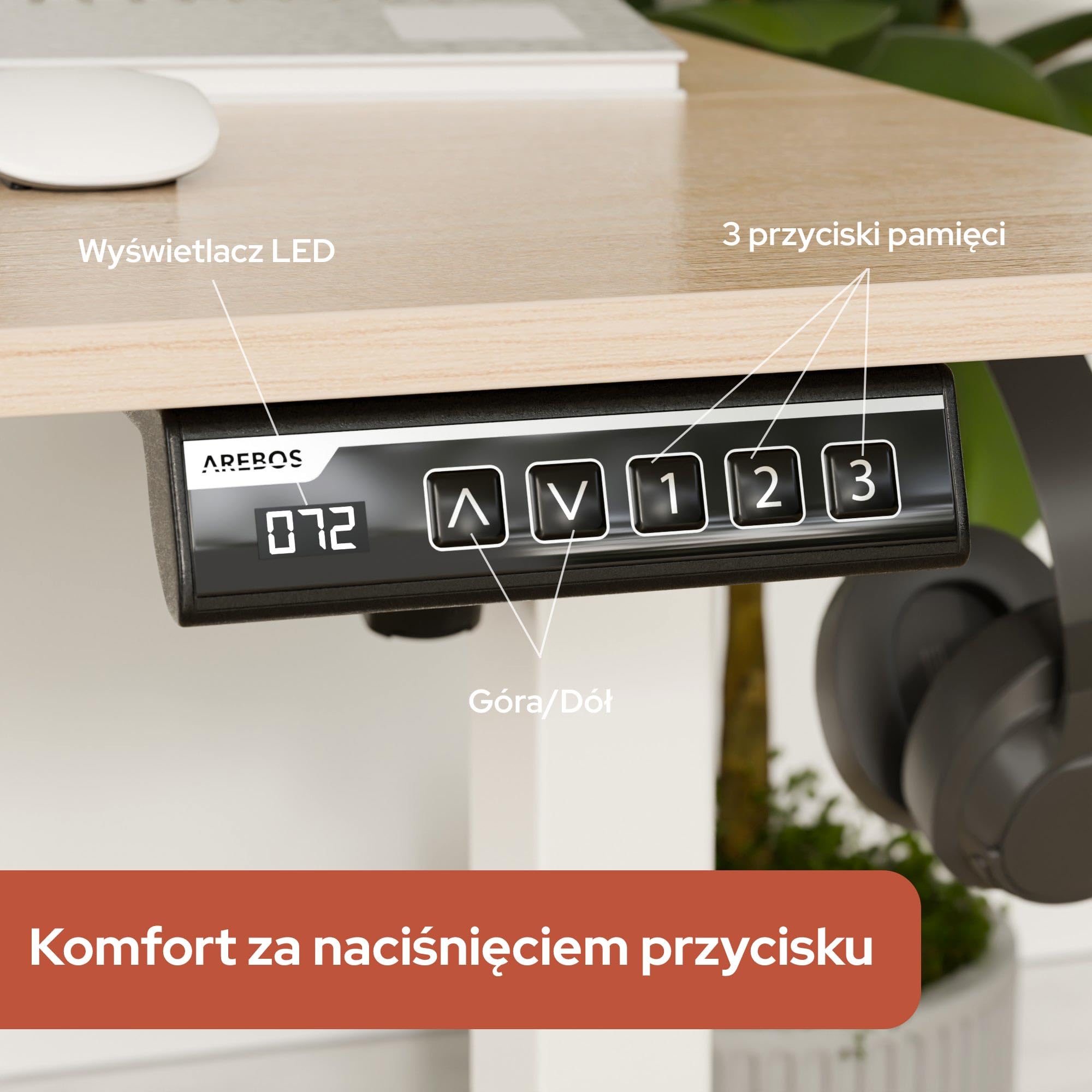 Arebos Elektryczny stelaż biurka z regulacją wysokości, 1 silnik, Biały