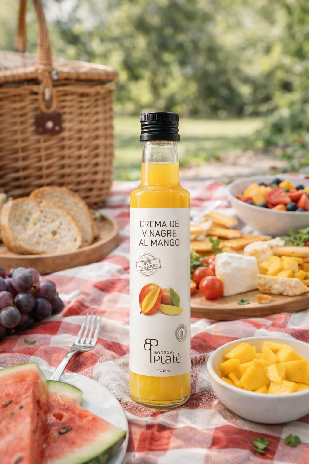Platé Crema de Vinagre de Mango 250 ml | Aderezo tropical, dulce y natural | Ideal para ensaladas, pescados y platos creativos | Elaborado en Canarias, vegano y sin gluten