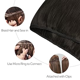 HOTBANANA Sew in Hair Extensions Real Human Hair, 14inch 80g Weft Hair Extensions Dark Brown Sew in Hair Extensions Straight Remy Human Hair Weft Hair Extensions Full Head