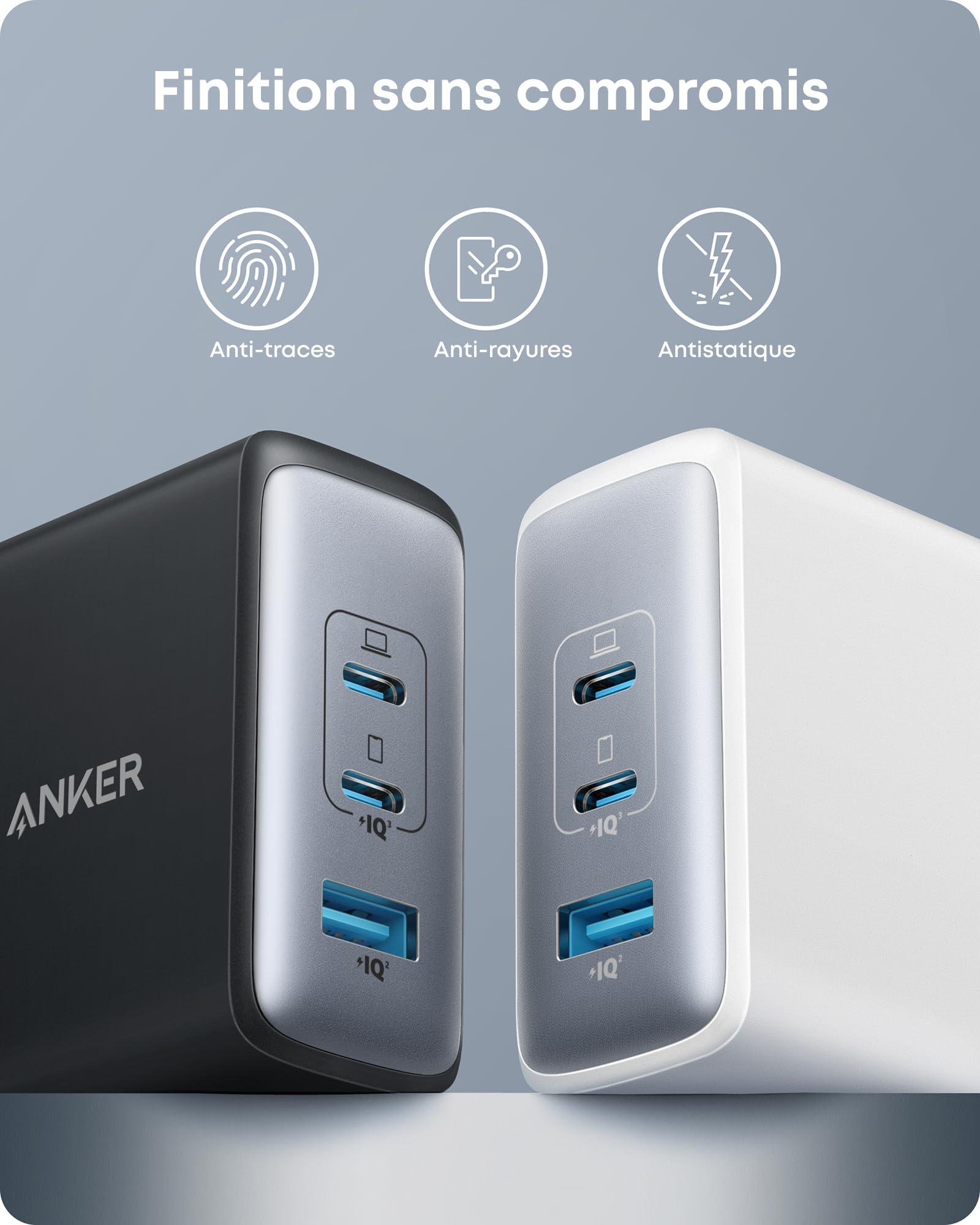 Anker 736 Chargeur USB C 100 W (Nano II), Rapide Compact 3 Ports pour MacBook Pro/Air, Google Pixelbook, ThinkPad, Dell XPS, iPad, Galaxy S23/S22, iPhone 17/17 Plus/17 Pro Max/16/15/14, et Autres